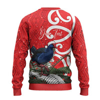 Personalized New Zealand Pukeko Christmas Ugly Christmas Sweater Meri Kirihimete Taniko Ponga Koru Red - Polynesian Pride