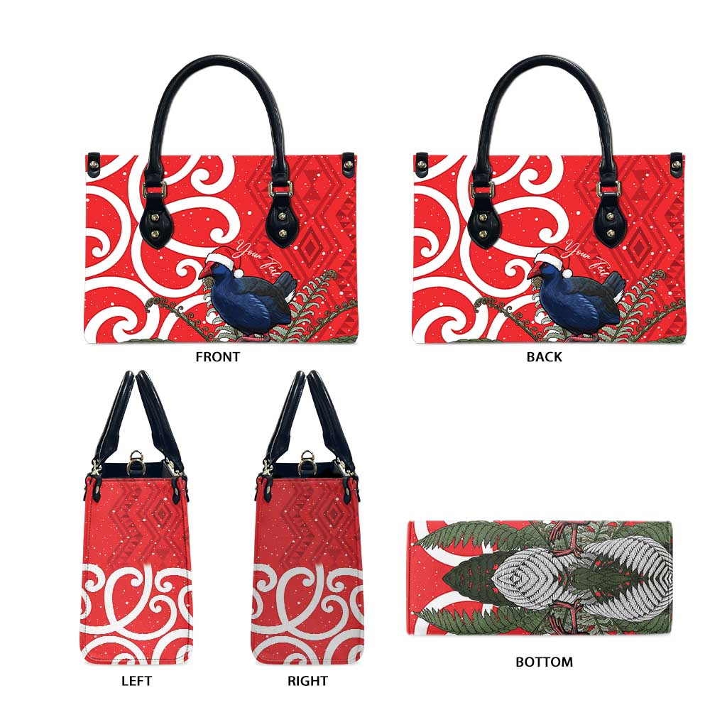 Personalized New Zealand Pukeko Christmas Leather Bag Meri Kirihimete Taniko Ponga Koru Red - Polynesian Pride