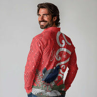 Personalized New Zealand Pukeko Christmas Long Sleeve Polo Shirt Meri Kirihimete Taniko Ponga Koru Red - Polynesian Pride