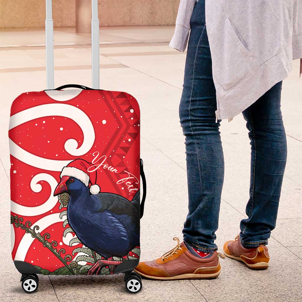Personalized New Zealand Pukeko Christmas Luggage Cover Meri Kirihimete Taniko Ponga Koru Red - Polynesian Pride