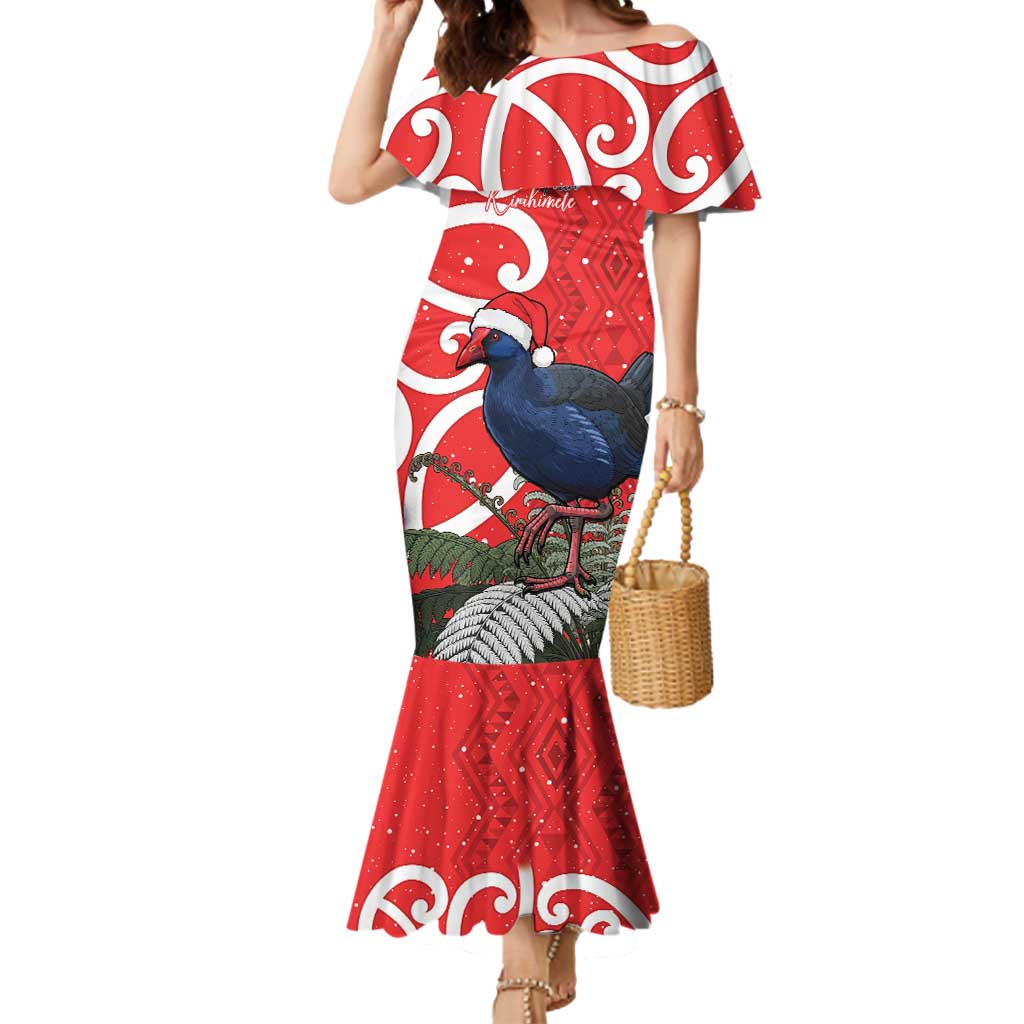 Personalized New Zealand Pukeko Christmas Mermaid Dress Meri Kirihimete Taniko Ponga Koru Red - Polynesian Pride