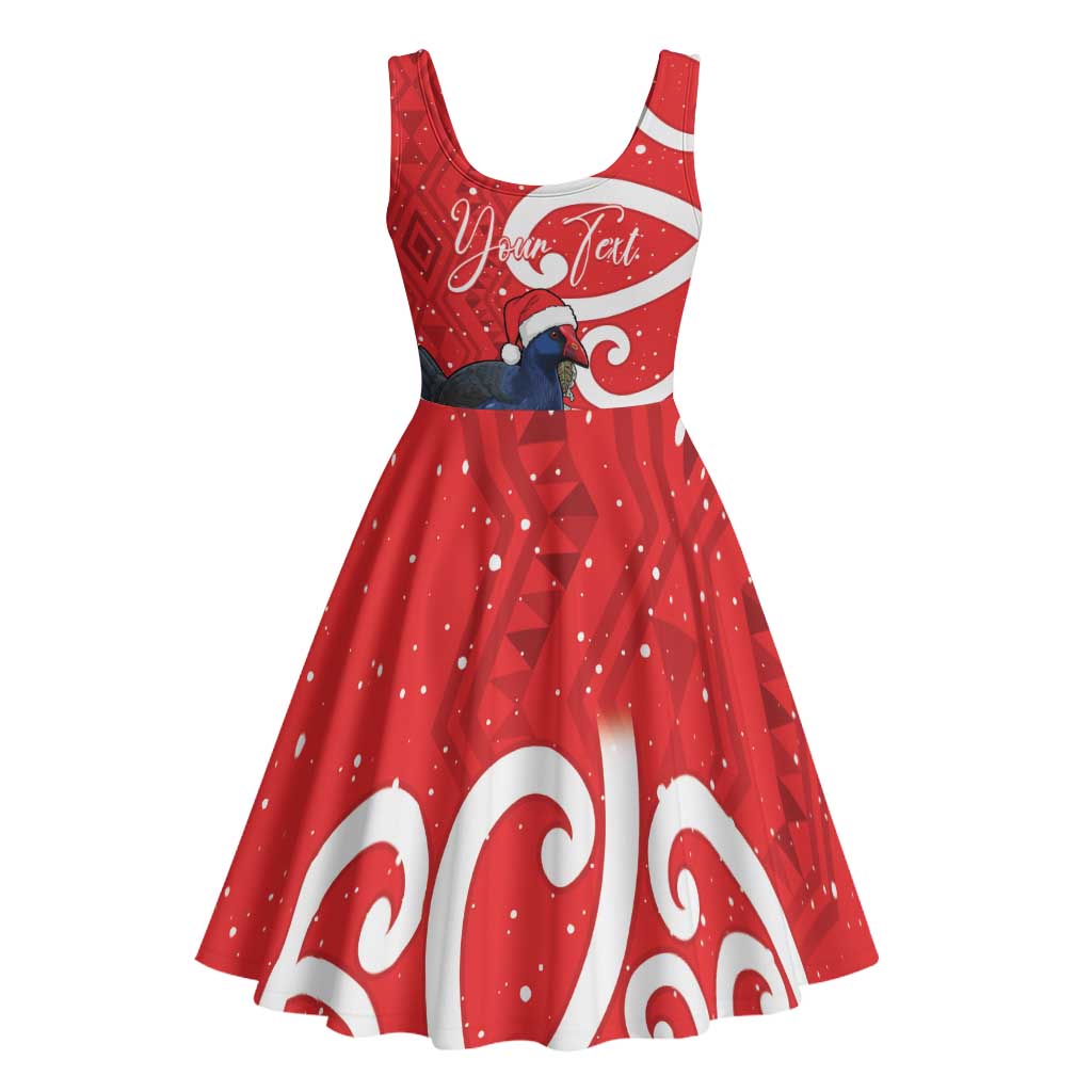 Personalized New Zealand Pukeko Christmas Midi Dress Meri Kirihimete Taniko Ponga Koru Red - Polynesian Pride