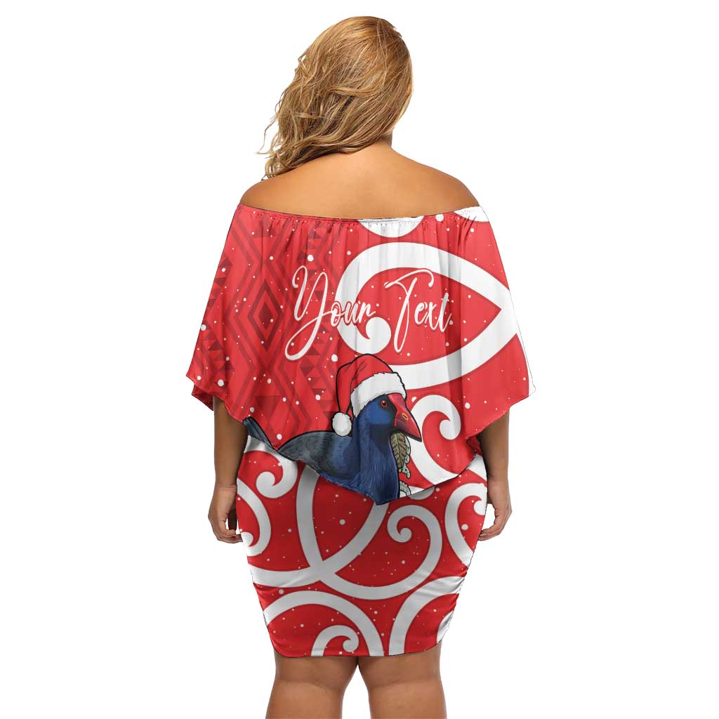 Personalized New Zealand Pukeko Christmas Off Shoulder Short Dress Meri Kirihimete Taniko Ponga Koru Red - Polynesian Pride