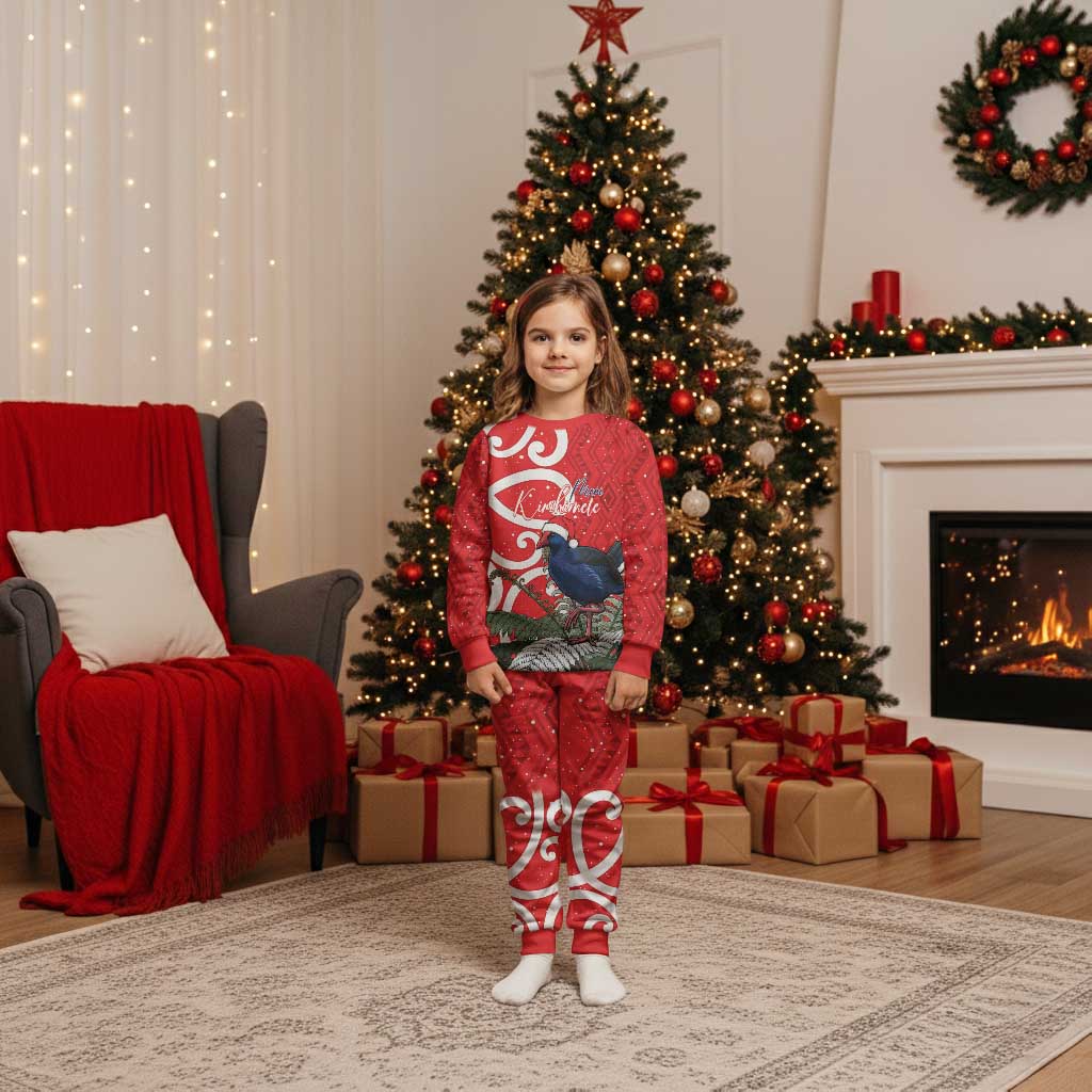Personalized New Zealand Pukeko Christmas Pajama Set Meri Kirihimete Taniko Ponga Koru Red - Polynesian Pride