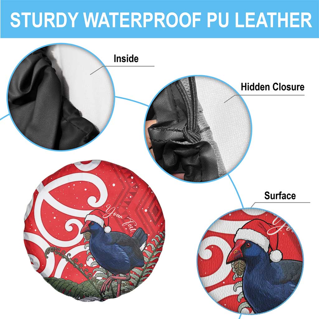 Personalized New Zealand Pukeko Christmas Spare Tire Cover Meri Kirihimete Taniko Ponga Koru Red - Polynesian Pride