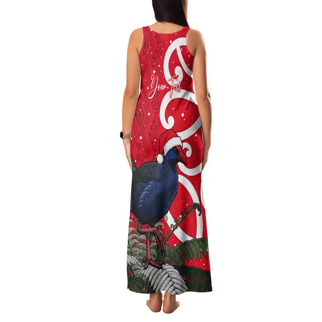 Personalized New Zealand Pukeko Christmas Tank Maxi Dress Meri Kirihimete Taniko Ponga Koru Red - Polynesian Pride