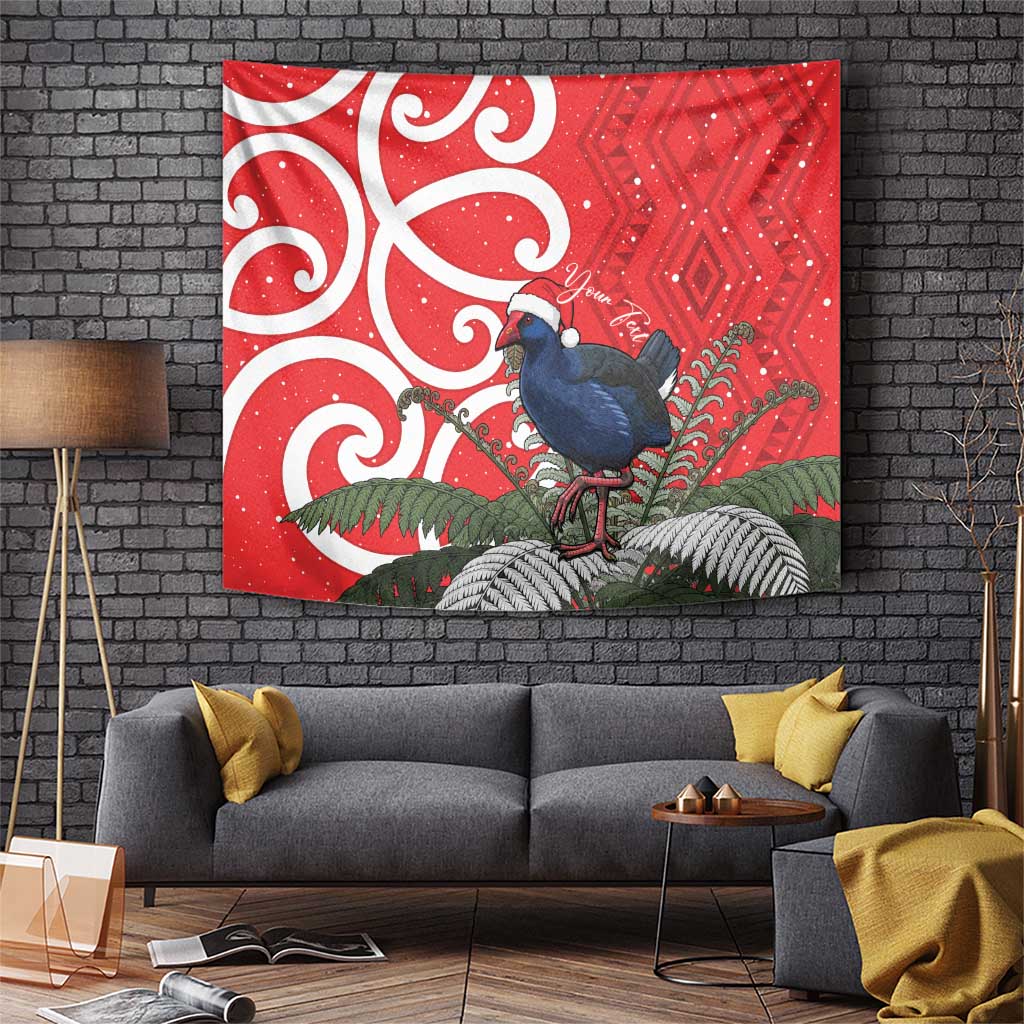 Personalized New Zealand Pukeko Christmas Tapestry Meri Kirihimete Taniko Ponga Koru Red - Polynesian Pride