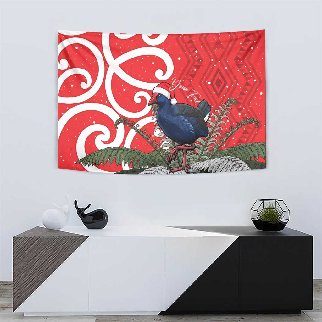 Personalized New Zealand Pukeko Christmas Tapestry Meri Kirihimete Taniko Ponga Koru Red - Polynesian Pride