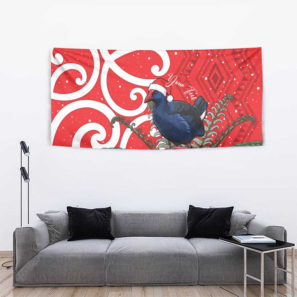 Personalized New Zealand Pukeko Christmas Tapestry Meri Kirihimete Taniko Ponga Koru Red - Polynesian Pride