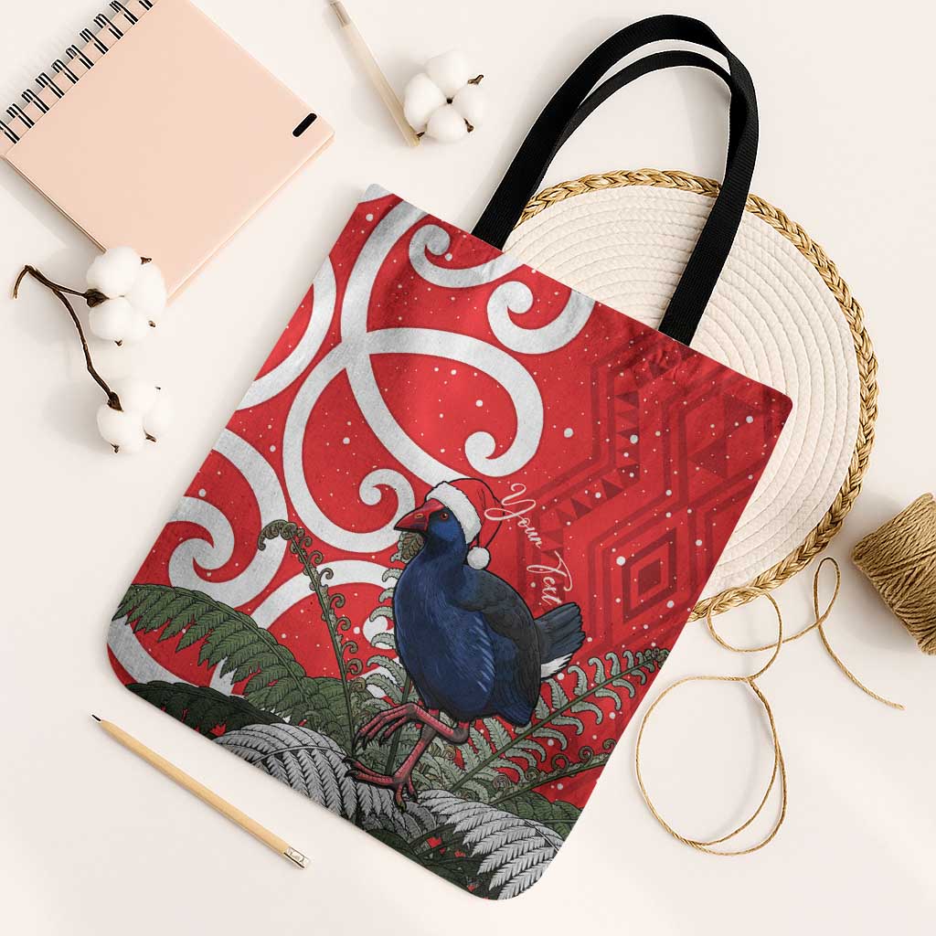 Personalized New Zealand Pukeko Christmas Tote Bag Meri Kirihimete Taniko Ponga Koru Red - Polynesian Pride