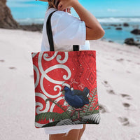 Personalized New Zealand Pukeko Christmas Tote Bag Meri Kirihimete Taniko Ponga Koru Red - Polynesian Pride