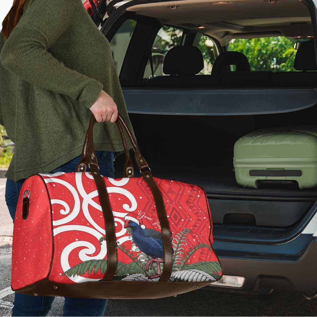 Personalized New Zealand Pukeko Christmas Travel Bag Meri Kirihimete Taniko Ponga Koru Red - Polynesian Pride