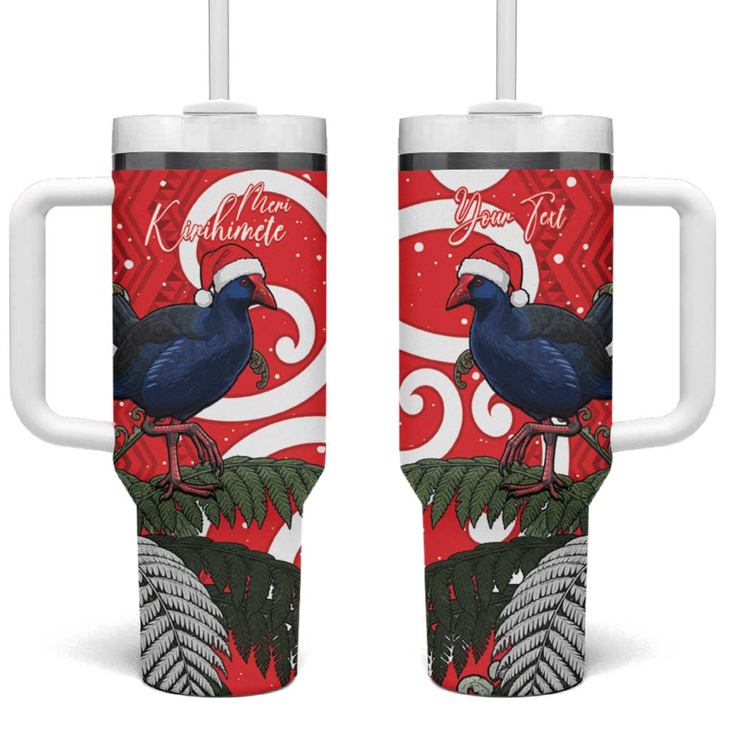 Personalized New Zealand Pukeko Christmas Tumbler With Handle Meri Kirihimete Taniko Ponga Koru Red - Polynesian Pride
