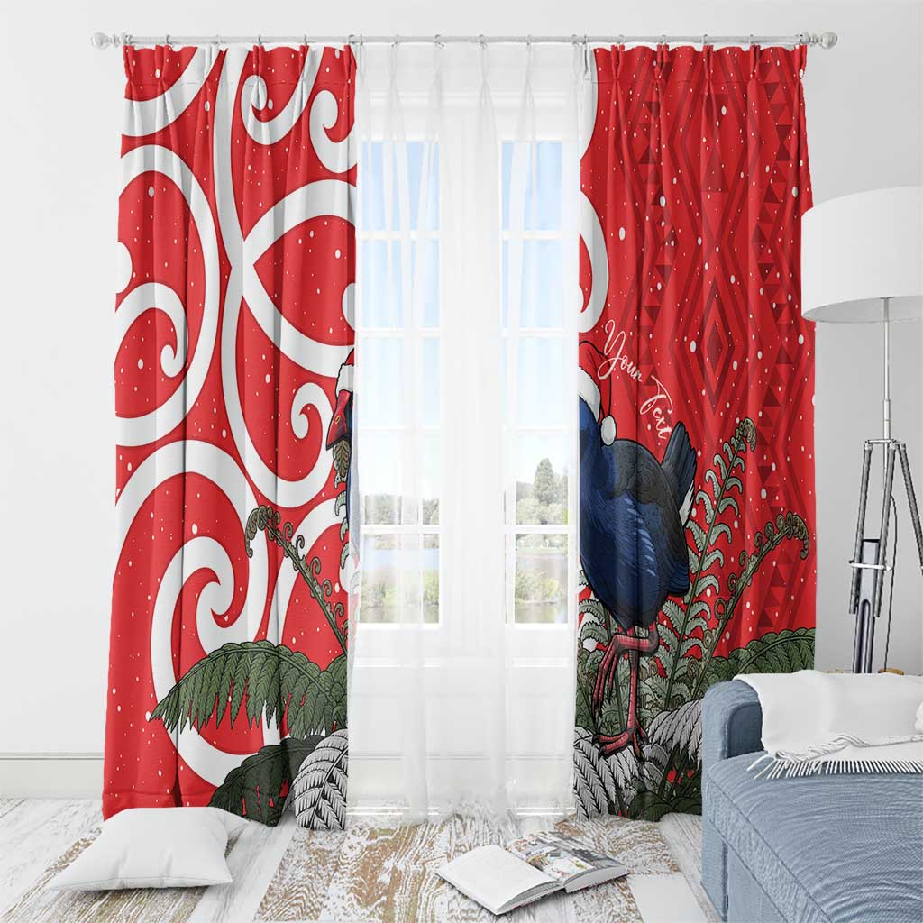 Personalized New Zealand Pukeko Christmas Window Curtain Meri Kirihimete Taniko Ponga Koru Red - Polynesian Pride