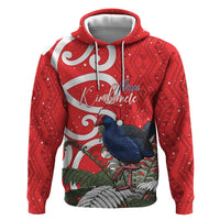 Personalized New Zealand Pukeko Christmas Zip Hoodie Meri Kirihimete Taniko Ponga Koru Red - Polynesian Pride