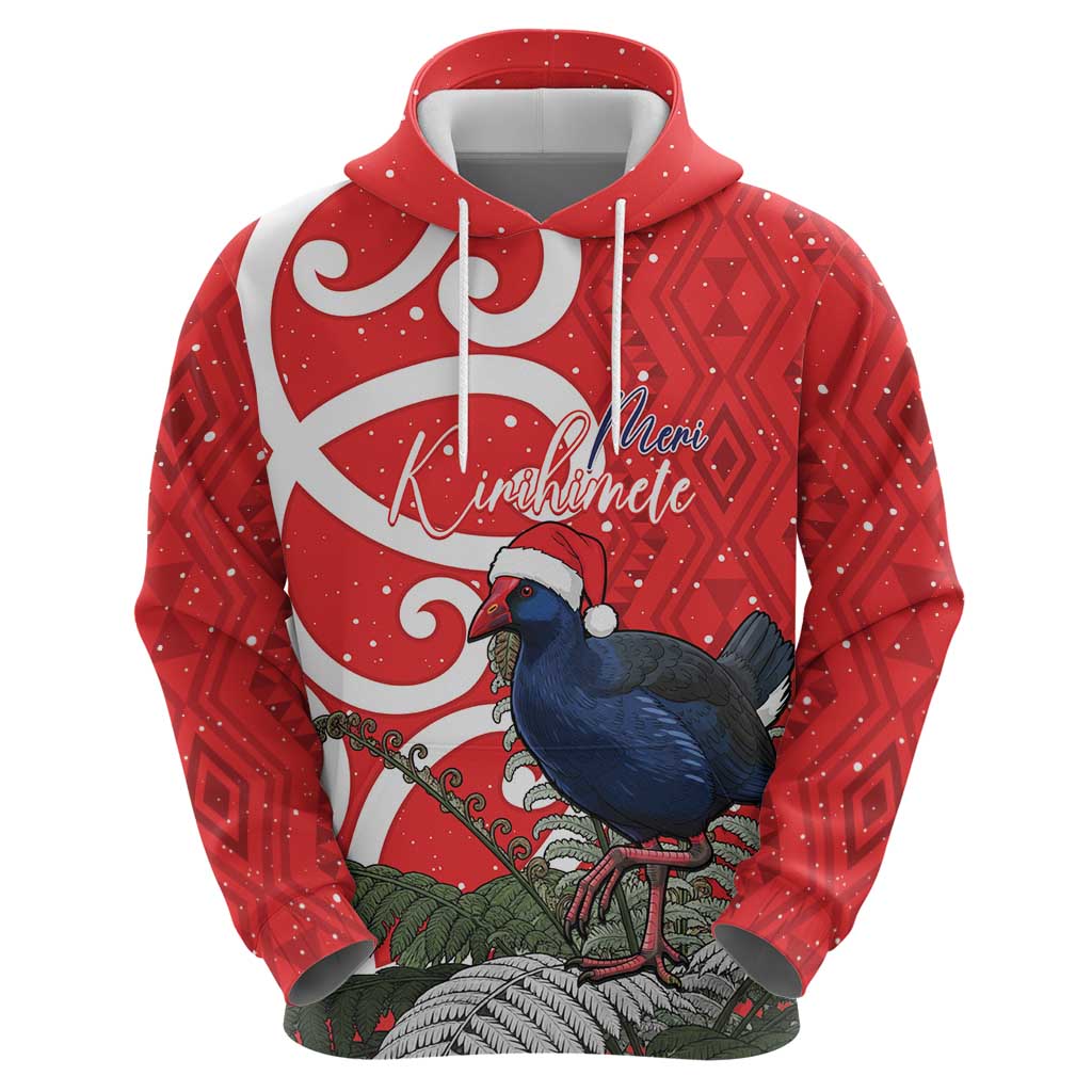 Personalized New Zealand Pukeko Christmas Zip Hoodie Meri Kirihimete Taniko Ponga Koru Red - Polynesian Pride