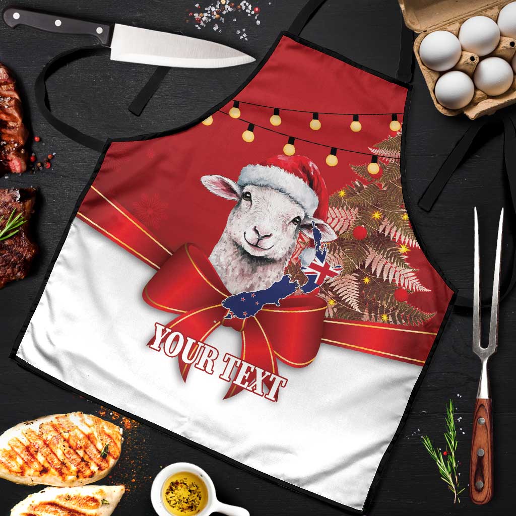 Personalized New Zealand Sheep Christmas Apron Hipi Meri Kirihimete Silver Fern Xmas Tree - Polynesian Pride