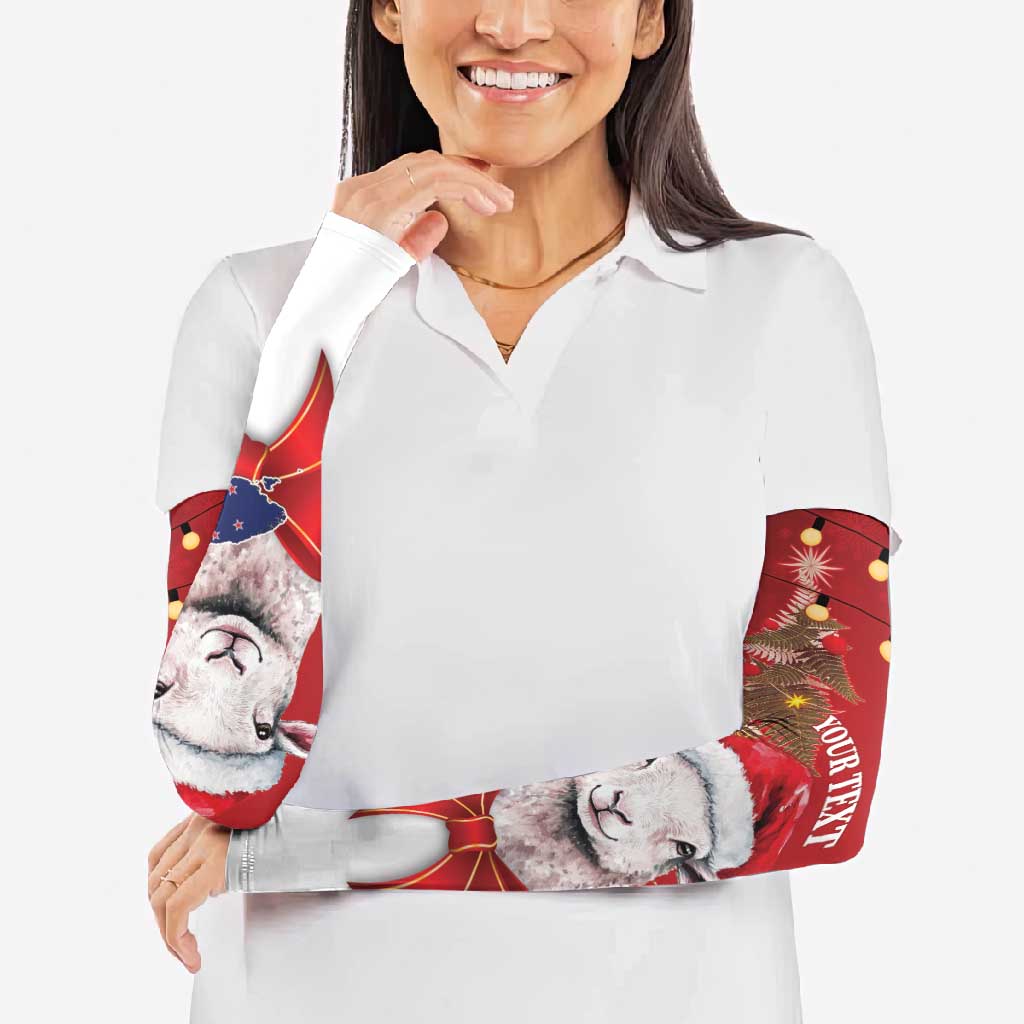 Personalized New Zealand Sheep Christmas Arm Sleeves Hipi Meri Kirihimete Silver Fern Xmas Tree - Polynesian Pride