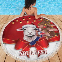 Personalized New Zealand Sheep Christmas Beach Blanket Hipi Meri Kirihimete Silver Fern Xmas Tree - Polynesian Pride