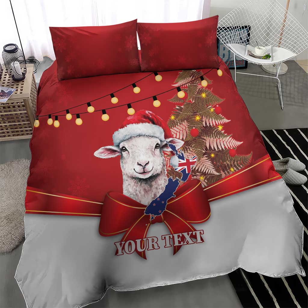 Personalized New Zealand Sheep Christmas Bedding Set Hipi Meri Kirihimete Silver Fern Xmas Tree - Polynesian Pride