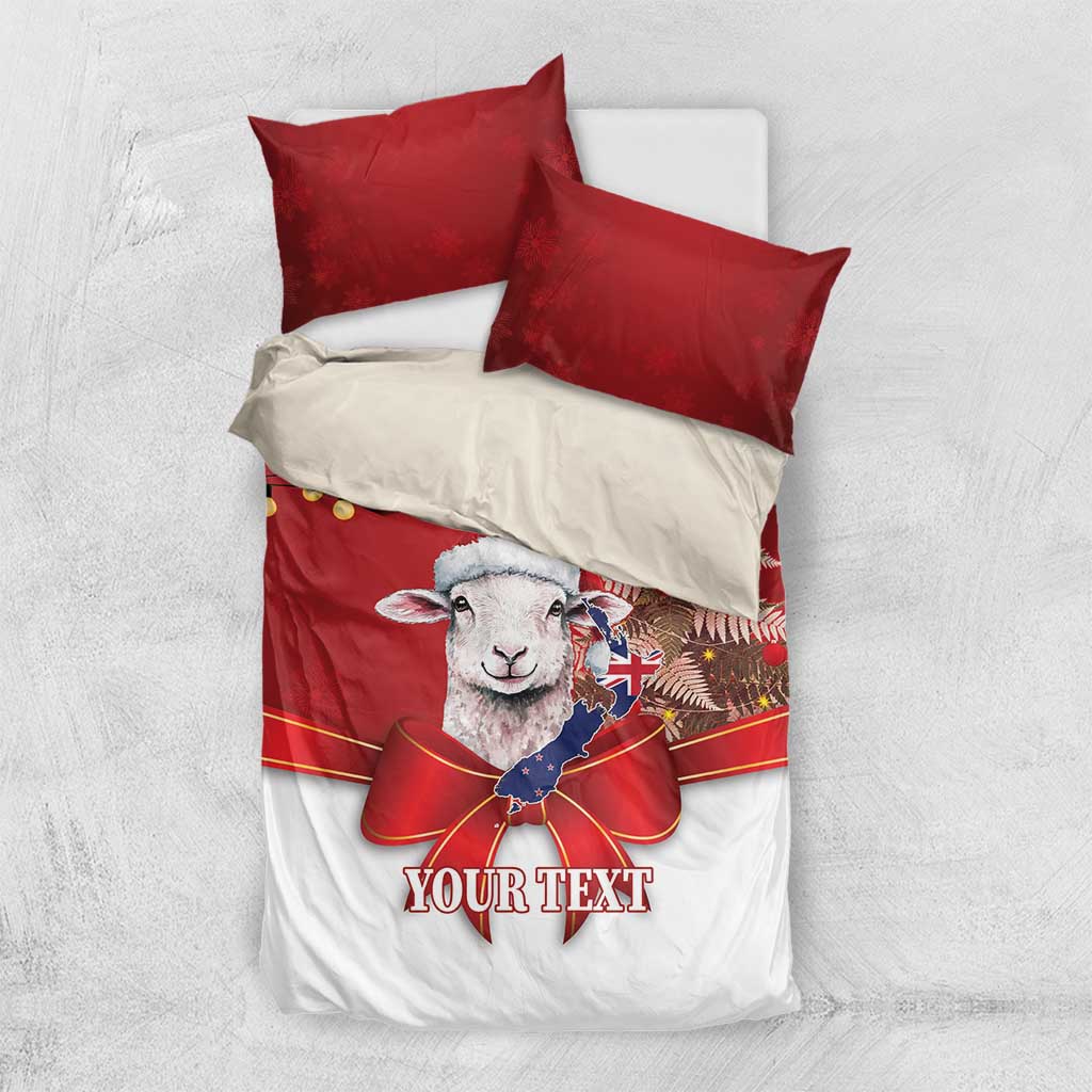 Personalized New Zealand Sheep Christmas Bedding Set Hipi Meri Kirihimete Silver Fern Xmas Tree - Polynesian Pride