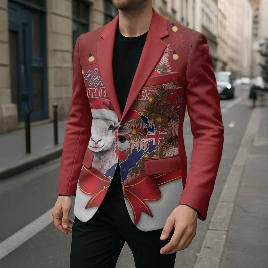 Personalized New Zealand Sheep Christmas Blazer Hipi Meri Kirihimete Silver Fern Xmas Tree - Polynesian Pride
