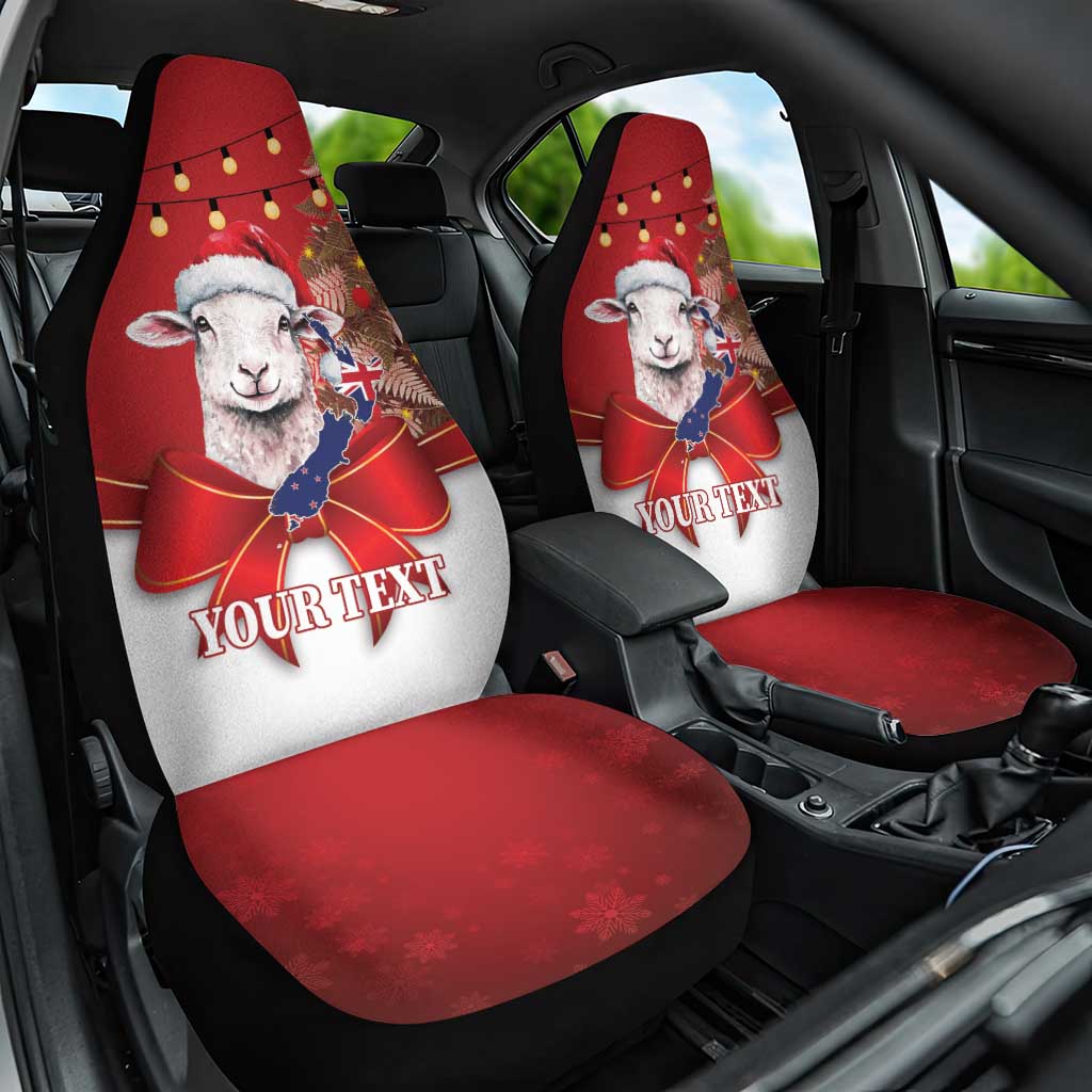 Personalized New Zealand Sheep Christmas Car Seat Cover Hipi Meri Kirihimete Silver Fern Xmas Tree - Polynesian Pride
