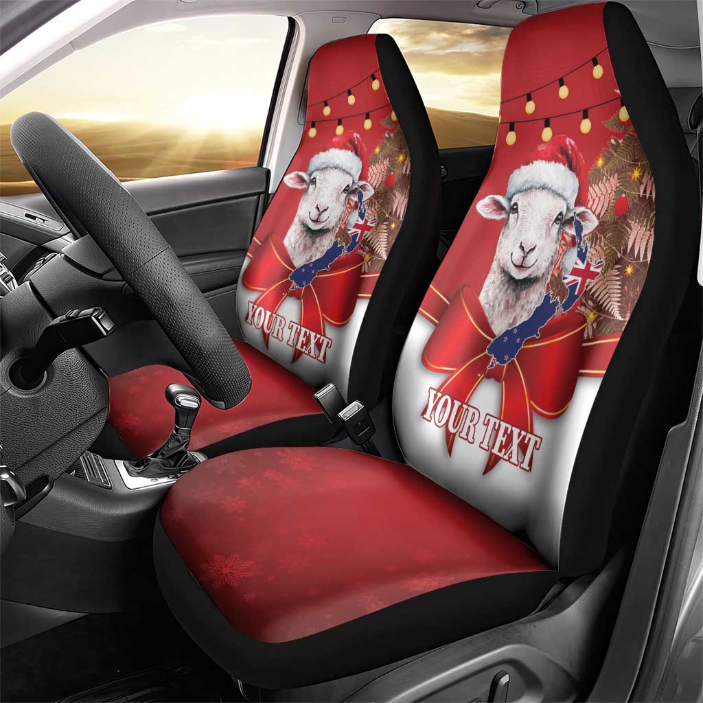 Personalized New Zealand Sheep Christmas Car Seat Cover Hipi Meri Kirihimete Silver Fern Xmas Tree - Polynesian Pride