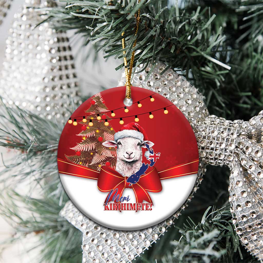 Personalized New Zealand Sheep Christmas Ceramic Ornament Hipi Meri Kirihimete Silver Fern Xmas Tree - Polynesian Pride