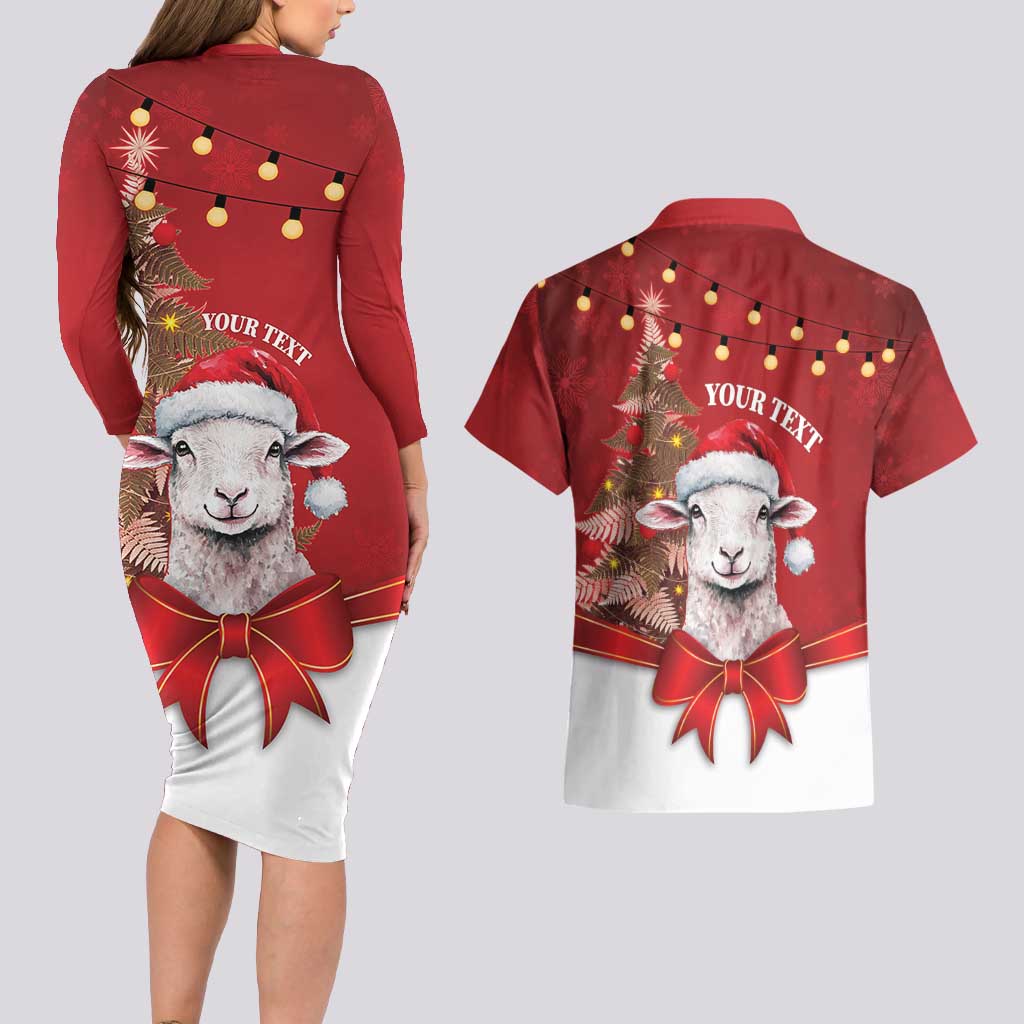 Personalized New Zealand Sheep Christmas Couples Matching Long Sleeve Bodycon Dress and Hawaiian Shirt Hipi Meri Kirihimete Silver Fern Xmas Tree - Polynesian Pride