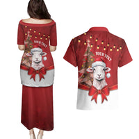 Personalized New Zealand Sheep Christmas Couples Matching Puletasi and Hawaiian Shirt Hipi Meri Kirihimete Silver Fern Xmas Tree - Polynesian Pride