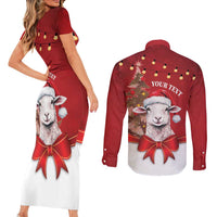 Personalized New Zealand Sheep Christmas Couples Matching Short Sleeve Bodycon Dress and Long Sleeve Button Shirt Hipi Meri Kirihimete Silver Fern Xmas Tree - Polynesian Pride