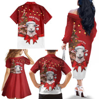 Personalized New Zealand Sheep Christmas Family Matching Off The Shoulder Long Sleeve Dress and Hawaiian Shirt Hipi Meri Kirihimete Silver Fern Xmas Tree - Polynesian Pride