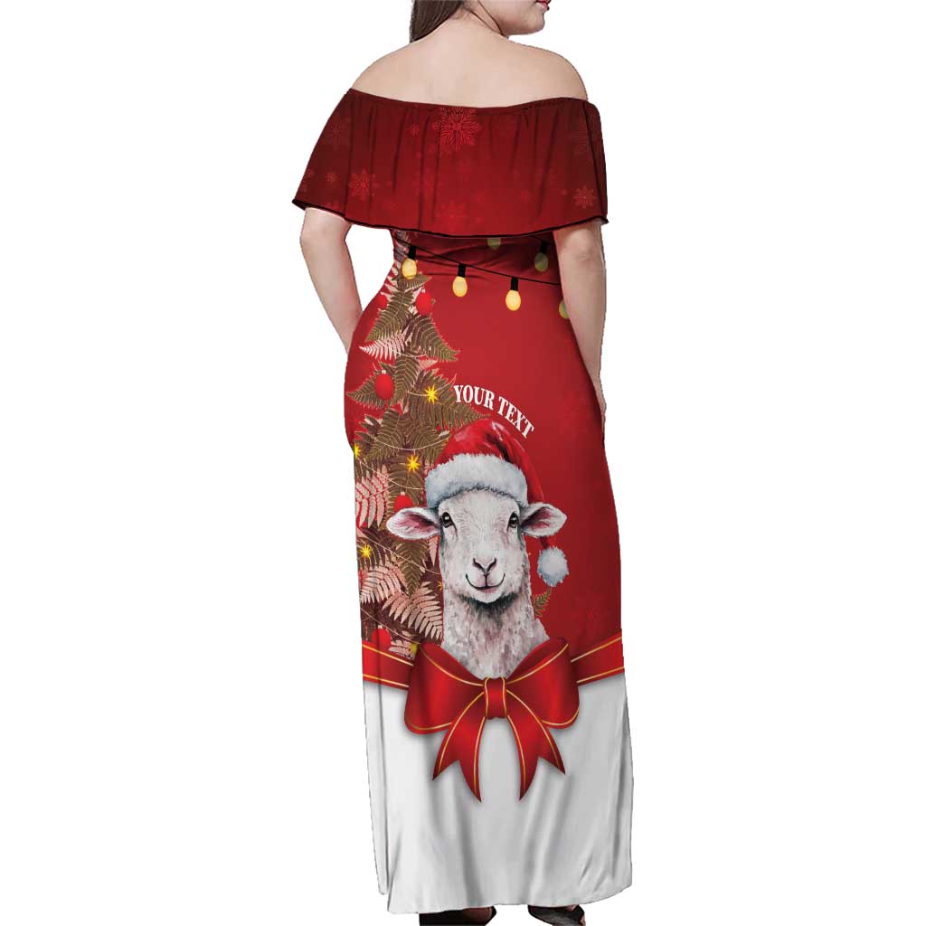 Personalized New Zealand Sheep Christmas Family Matching Off Shoulder Maxi Dress and Hawaiian Shirt Hipi Meri Kirihimete Silver Fern Xmas Tree - Polynesian Pride