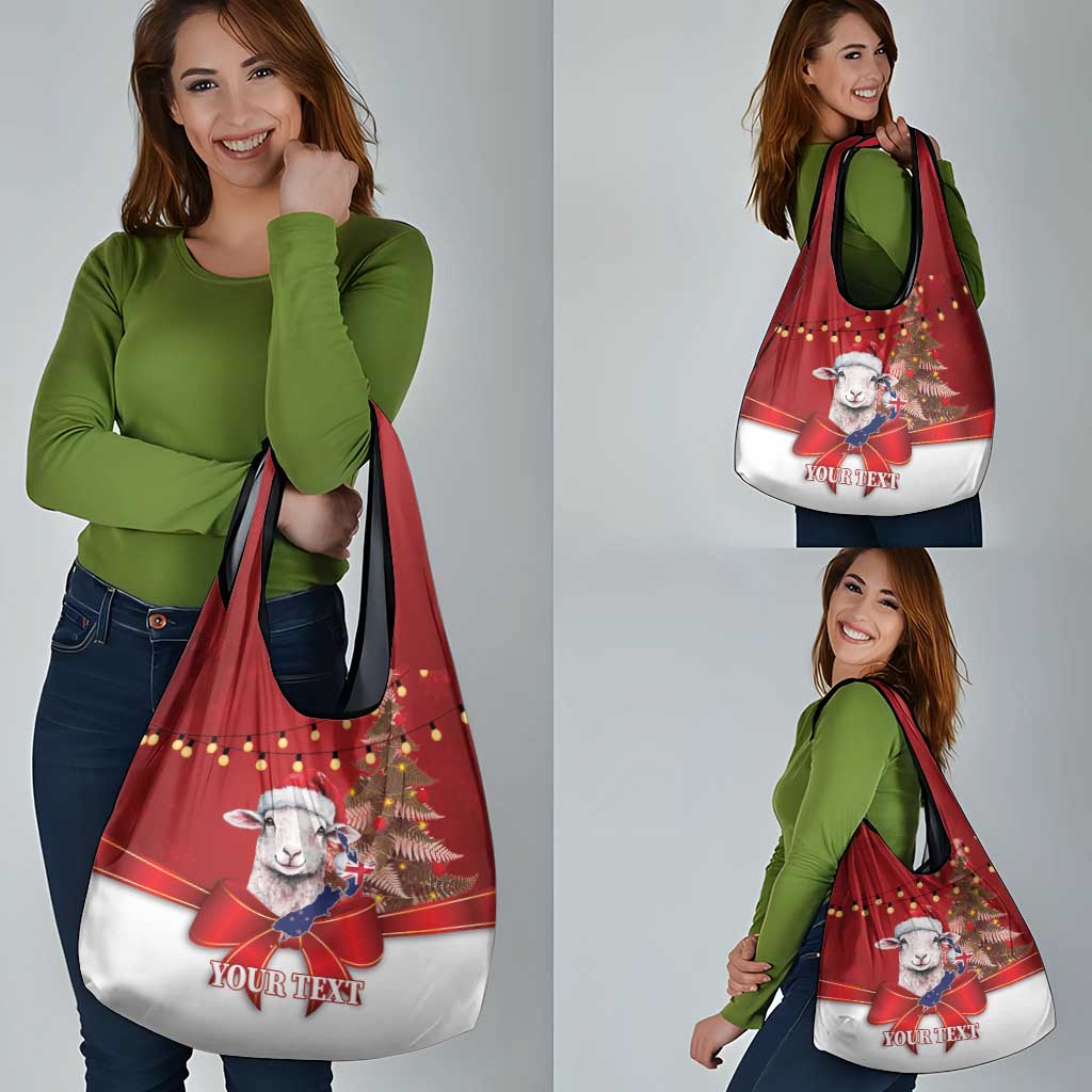Personalized New Zealand Sheep Christmas Grocery Bag Hipi Meri Kirihimete Silver Fern Xmas Tree - Polynesian Pride