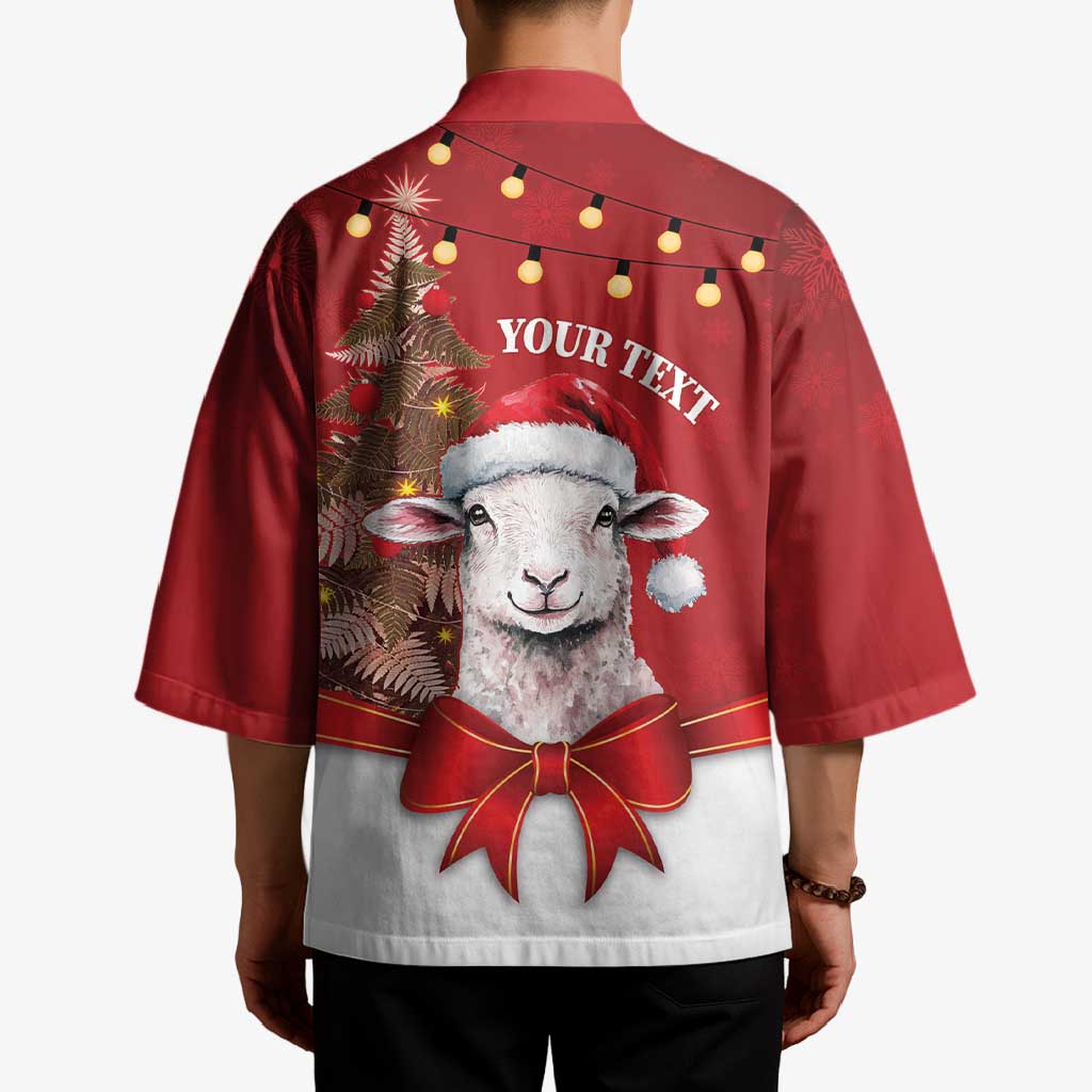 Personalized New Zealand Sheep Christmas Kimono Hipi Meri Kirihimete Silver Fern Xmas Tree - Polynesian Pride