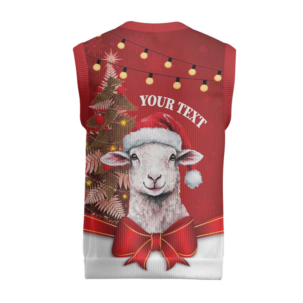 Personalized New Zealand Sheep Christmas Knitted V-Neck Vest Hipi Meri Kirihimete Silver Fern Xmas Tree - Polynesian Pride