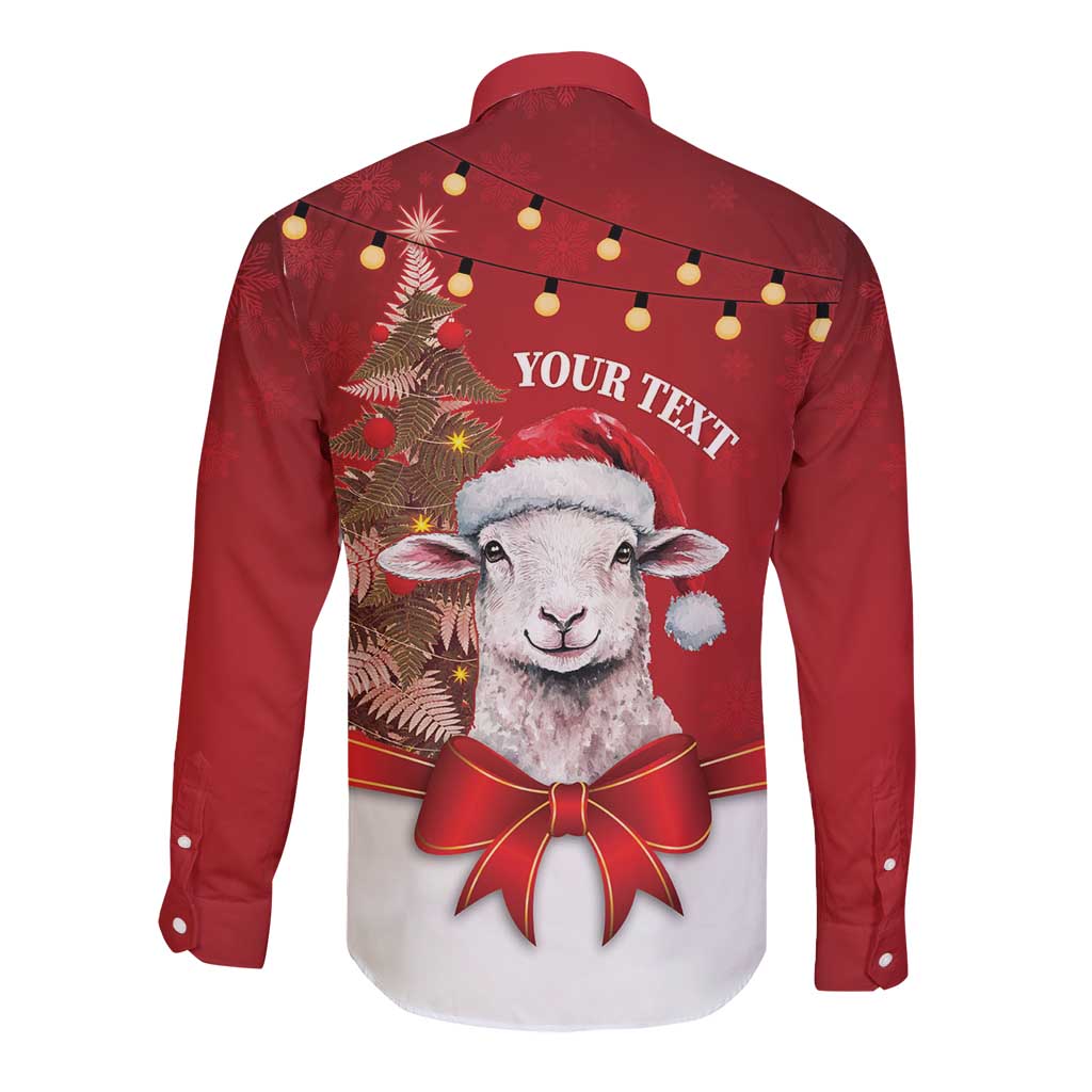 Personalized New Zealand Sheep Christmas Long Sleeve Button Shirt Hipi Meri Kirihimete Silver Fern Xmas Tree - Polynesian Pride