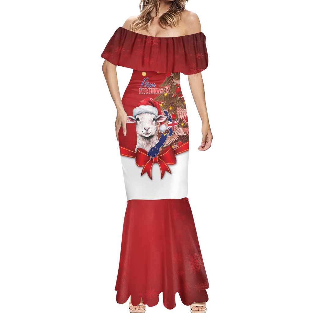 Personalized New Zealand Sheep Christmas Mermaid Dress Hipi Meri Kirihimete Silver Fern Xmas Tree - Polynesian Pride