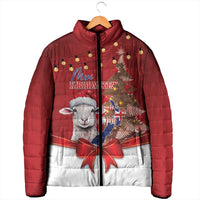 Personalized New Zealand Sheep Christmas Padded Jacket Hipi Meri Kirihimete Silver Fern Xmas Tree - Polynesian Pride