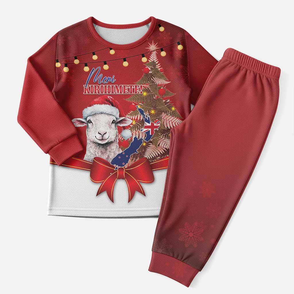 Personalized New Zealand Sheep Christmas Pajama Set Hipi Meri Kirihimete Silver Fern Xmas Tree - Polynesian Pride