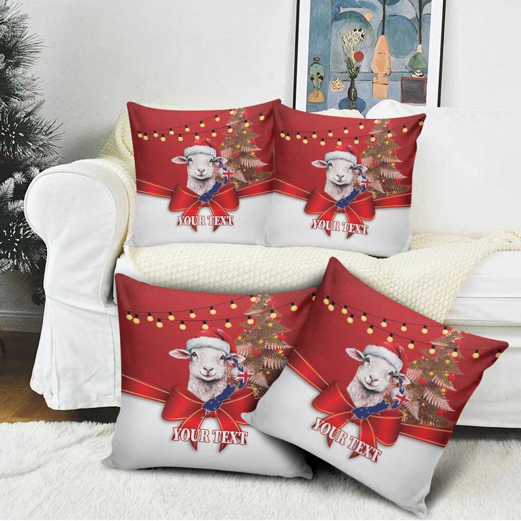 Personalized New Zealand Sheep Christmas Pillow Cover Hipi Meri Kirihimete Silver Fern Xmas Tree - Polynesian Pride