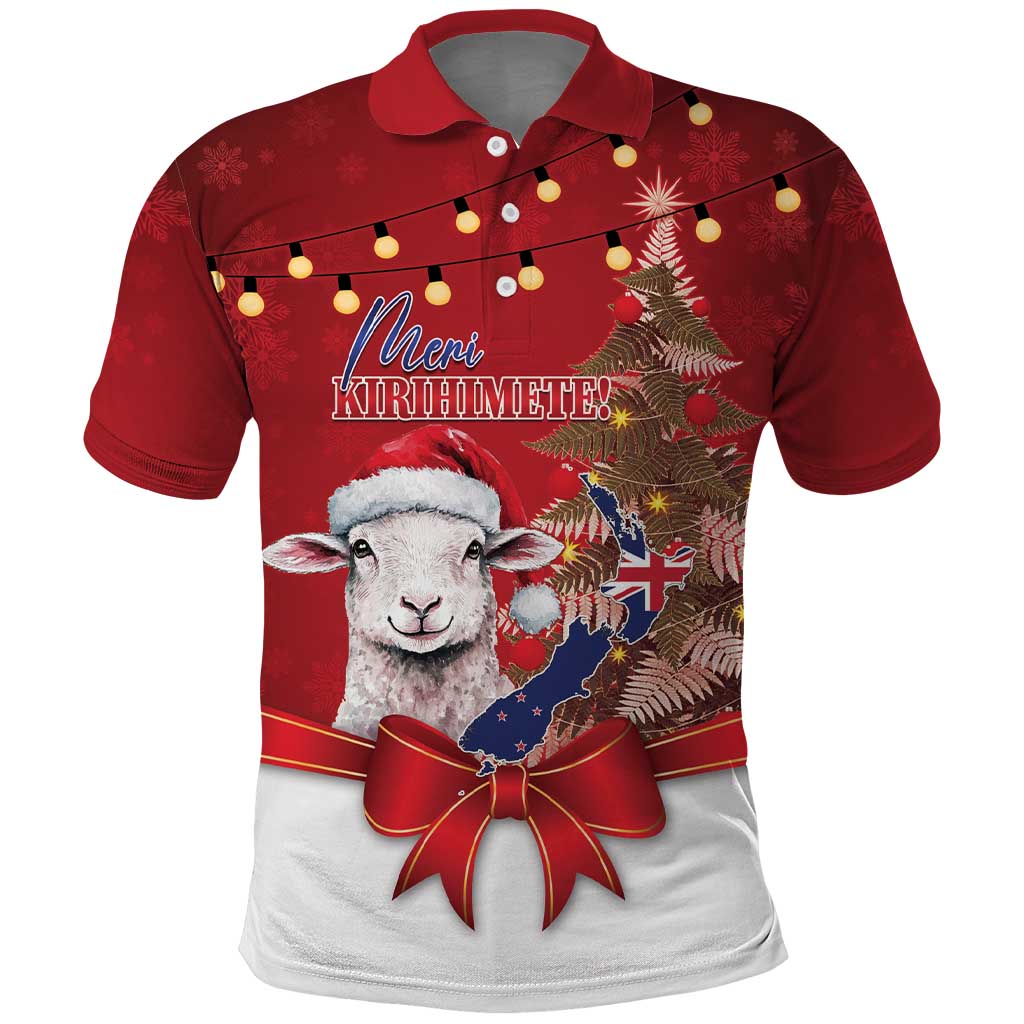 Personalized New Zealand Sheep Christmas Polo Shirt Hipi Meri Kirihimete Silver Fern Xmas Tree - Polynesian Pride