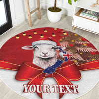 Personalized New Zealand Sheep Christmas Round Carpet Hipi Meri Kirihimete Silver Fern Xmas Tree - Polynesian Pride