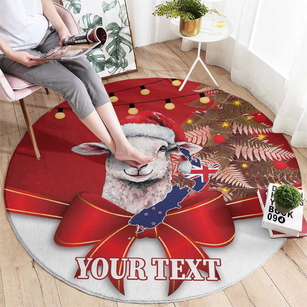 Personalized New Zealand Sheep Christmas Round Carpet Hipi Meri Kirihimete Silver Fern Xmas Tree - Polynesian Pride