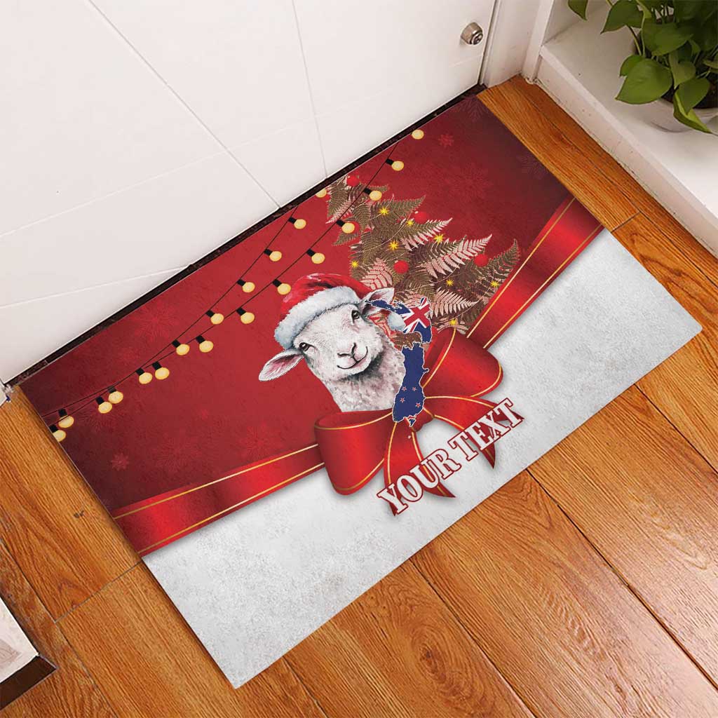 Personalized New Zealand Sheep Christmas Rubber Doormat Hipi Meri Kirihimete Silver Fern Xmas Tree - Polynesian Pride