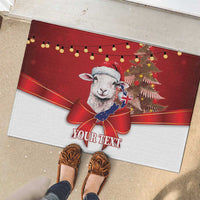 Personalized New Zealand Sheep Christmas Rubber Doormat Hipi Meri Kirihimete Silver Fern Xmas Tree - Polynesian Pride