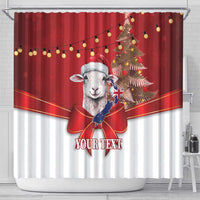 Personalized New Zealand Sheep Christmas Shower Curtain Hipi Meri Kirihimete Silver Fern Xmas Tree - Polynesian Pride