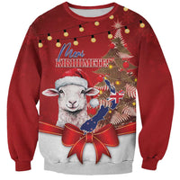 Personalized New Zealand Sheep Christmas Sweatshirt Hipi Meri Kirihimete Silver Fern Xmas Tree - Polynesian Pride