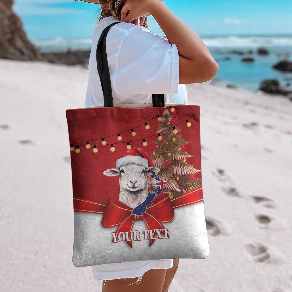 Personalized New Zealand Sheep Christmas Tote Bag Hipi Meri Kirihimete Silver Fern Xmas Tree - Polynesian Pride